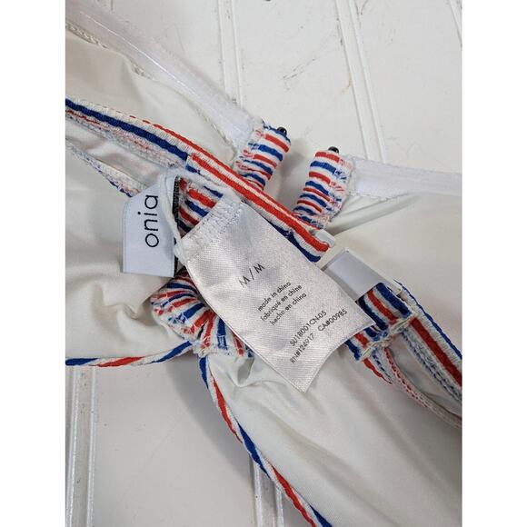 Onia Swim Bikini Leah Stripe Bottom Bandeau Stripe Top Red White Blue Medium - Picture 7 of 9